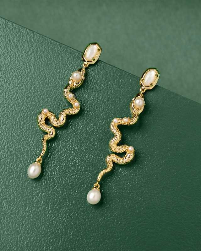 Lyle Gold Snake Linear Earrings in Ivory Mother-of-Pearl image number 1.0
